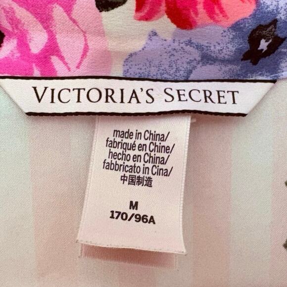 Victoria’s Secret Satin Floral Pink Striped Pajama Romper Shorts Size M - Picture 4 of 5